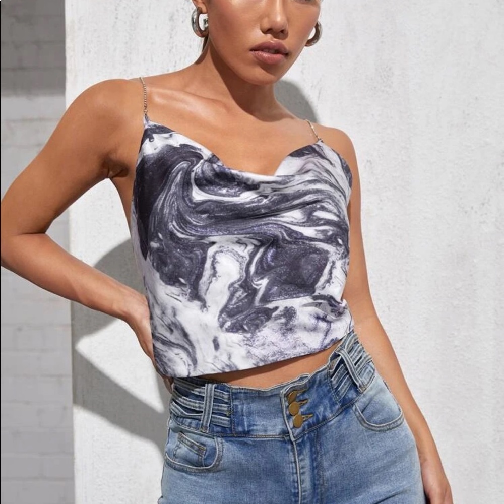 Rhinestone Crisscross Backless Draped Front Top